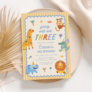 Invitación Joven Salvaje y tres animales de safari Cumpleaños