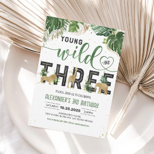 Invitación Joven Salvaje y Tres Animales de Safari Cumpleaños