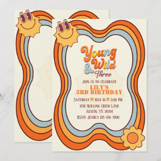 Invitación Joven, Salvaje y Tres Cumpleaños Retro Arcoíris 3