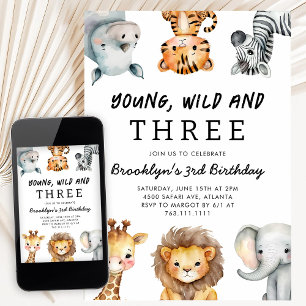 Invitación Joven, Salvaje y Tres Cumpleaños Safari