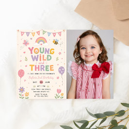 Invitación Joven Salvaje y Tres Foto de Cumpleaños