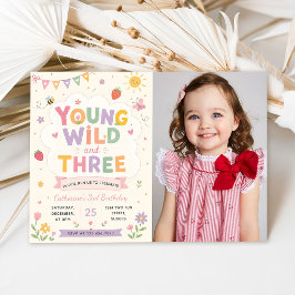 Invitación Joven Salvaje y Tres Foto de Cumpleaños