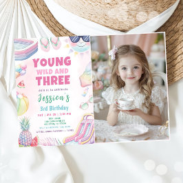 Invitación Joven, Salvaje y Tres - Foto de cumpleaños de chic