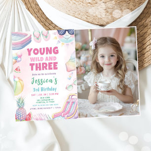 Invitación Joven, Salvaje y Tres - Foto de cumpleaños de chic