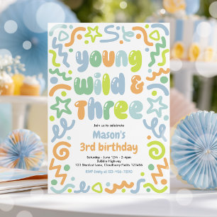 Invitación Joven Salvaje y Tres Globo de Confeti Cumpleaños 3