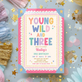 Invitación Joven Salvaje Y Tres Niña Caprichosa Cumpleaños 3