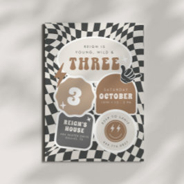 Invitación Joven, salvaje y tres | Niños 3 cumpleaños retro