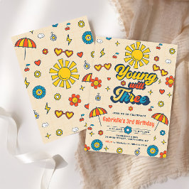 Invitación Joven Will Tres Retro Daisy Tercer Fiesta de Cumpl