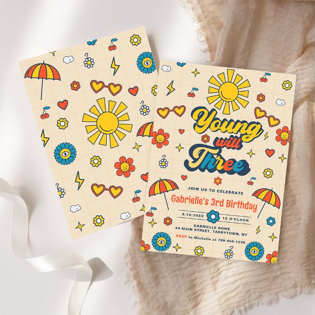 Invitación Joven Will Tres Retro Daisy Tercer Fiesta de Cumpl (Subido por el creador)