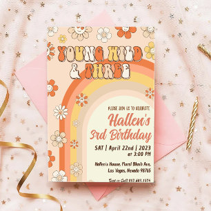 Invitación Joven y groovy Wild & Three Rainbow Tercer cumplea