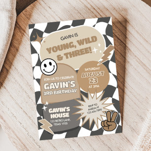 Invitación Joven y salvaje retro y fiesta de los tres cumplea