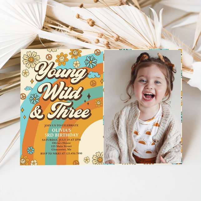 Invitación Joven y salvaje tres retro arcoiris foto de tercer (Subido por el creador)