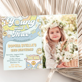 Invitación Joven y salvaje tres retro arcoiris foto de tercer