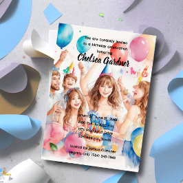Invitación Jóvenes acuarelas celebrando el cumpleaños