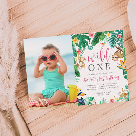 Invitación Jóvenes animales de la selva tropical floral foto 