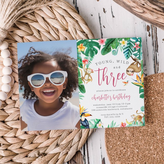 Invitación Jóvenes animales de la selva tropical floral foto  (Subido por el creador)