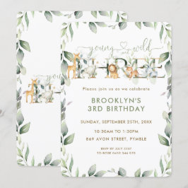 Invitación Jóvenes animales de la selva y tres jóvenes silves