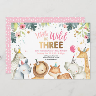 Invitación Jóvenes animales salvajes y tres Chicas Safari cum