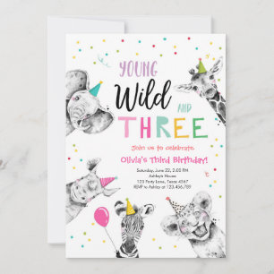 Invitación Jóvenes animales salvajes y tres Fiestas Safari Cu