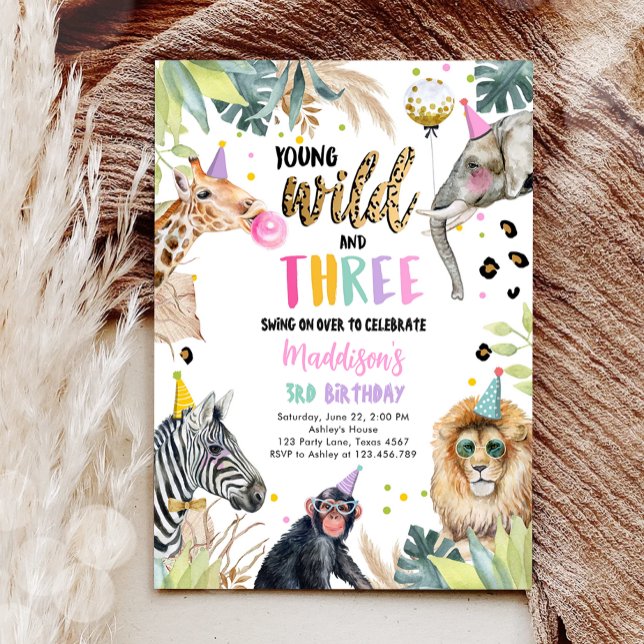 Invitación Jóvenes animales salvajes y tres Fiestas Safari Cu (Subido por el creador)