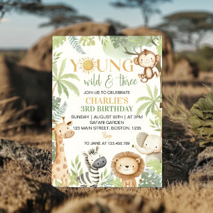 Invitación Jóvenes animales salvajes y tres Safari Cumpleaños