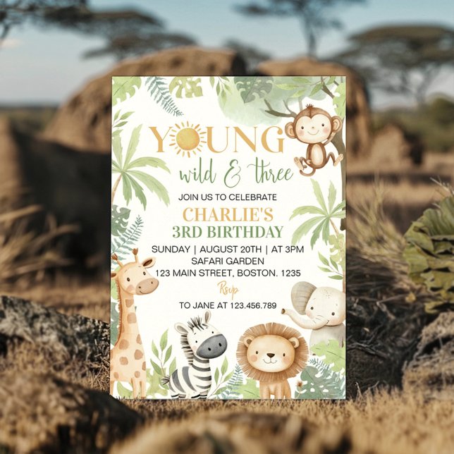 Invitación Jóvenes animales salvajes y tres Safari Cumpleaños (Subido por el creador)