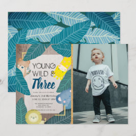 Invitación Jóvenes animales salvajes y tres Safari Foto Cumpl