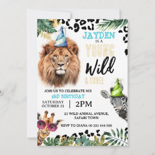 Invitación Jóvenes animales salvajes y tres Safari por tercer