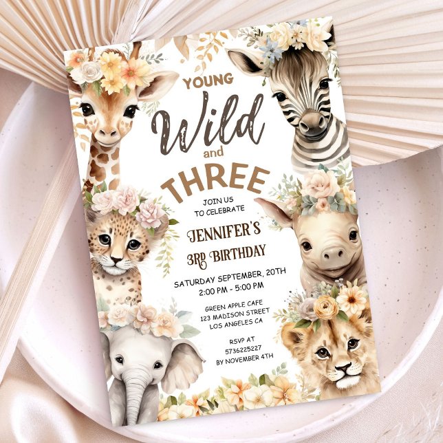Invitación Jóvenes animales salvajes y tres Safari por tercer (Subido por el creador)