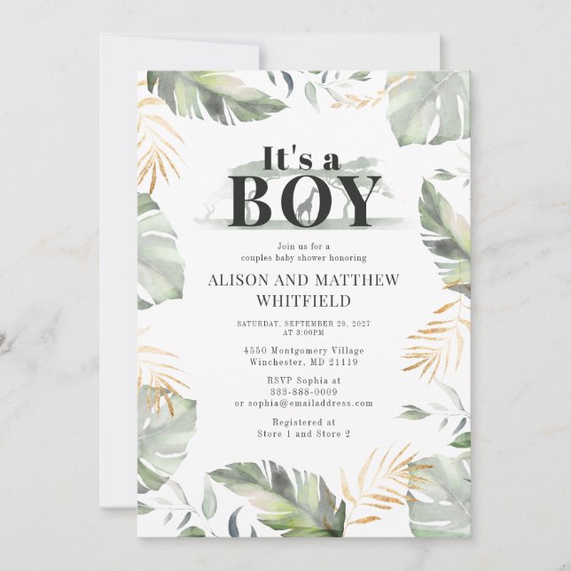 Invitación Jóvenes de Baby Shower en graffe de Safari Jungle (Anverso)