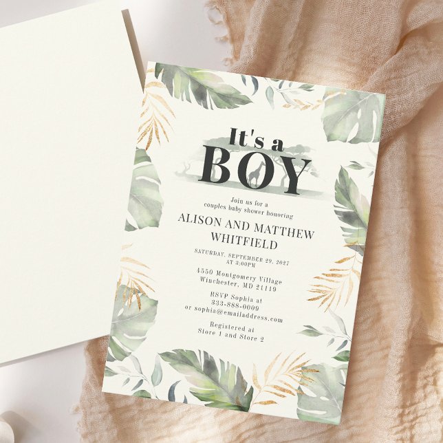 Invitación Jóvenes de Baby Shower en graffe de Safari Jungle (Watercolor Elegant Couples Baby Shower Invitation)