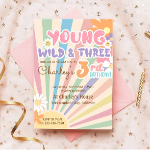 Invitación Jóvenes salvajes tres Groovy Sunshine Boho tercer