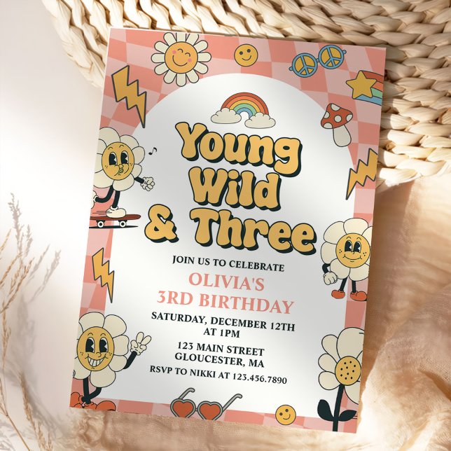 Invitación Jóvenes salvajes tres retro Van Pink tercer cumple (Subido por el creador)