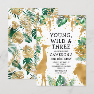Invitación Jóvenes salvajes tres Safari Gold Green tercer cum