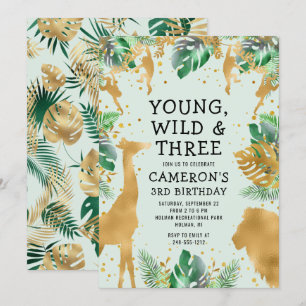 Invitación Jóvenes salvajes Tres Safari Pastel Verde Tercer C