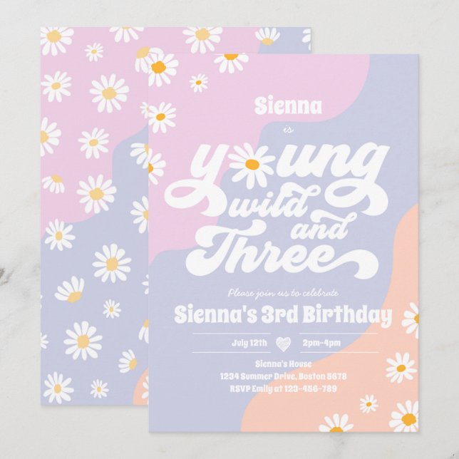 Invitación Jóvenes Salvajes Y Boho Daisy, Fiesta De Cumpleaño (Anverso / Reverso)