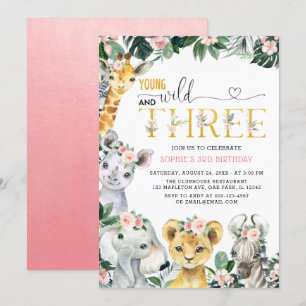 Invitación Jóvenes Salvajes Y Tres Animales De La Selva Safar