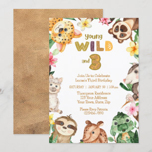 Invitación Jóvenes salvajes y tres animales de safari cumplen