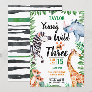 Invitación Jóvenes salvajes y tres animales de safari cumplen