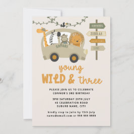 Invitación Jóvenes, salvajes y tres animales Safari Tercer Cu