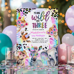 Invitación Jóvenes Salvajes Y Tres Años De Nacimiento De Chic<br><div class="desc">Invitación de cumpleaños de joven salvaje y tres Chicas azerbaiyanos rosados Todos los diseños son © PIXEL PERFECTION FIESTA LTD</div>