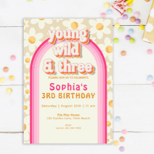 Invitación Jóvenes salvajes y tres boho Daisy Rainbow Birthda