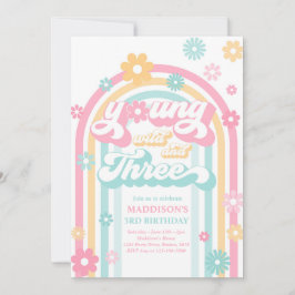 Invitación Jóvenes Salvajes Y Tres Boho Daisy Rainbow Birthda