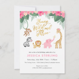 Invitación Jóvenes salvajes y tres - Chica Safari rosado 3
