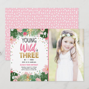 Invitación Jóvenes salvajes y tres Chicas Safari tropicales C