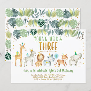 Invitación Jóvenes salvajes y tres cumpleaños de la selva Saf
