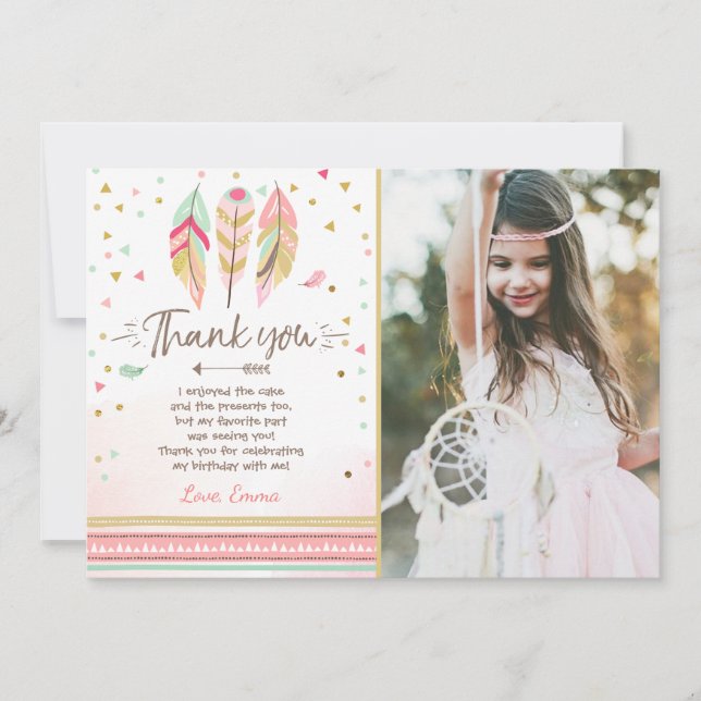 Invitación Jóvenes salvajes y tres Feathers Boho de las carta (Anverso)