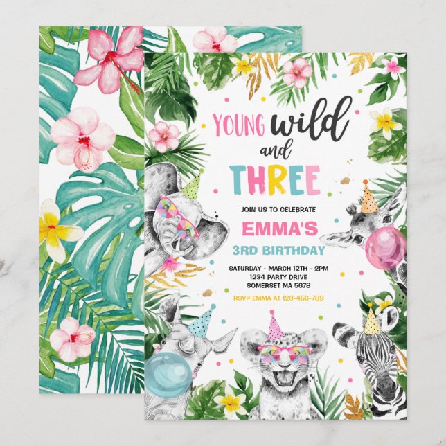 Invitación Jóvenes Salvajes Y Tres Fiestas De Animales De La  (Anverso / Reverso)