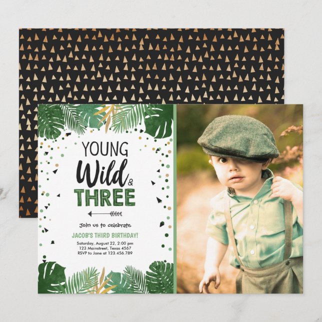 Invitación Jóvenes salvajes y tres niños safari tropical Cump (Anverso / Reverso)