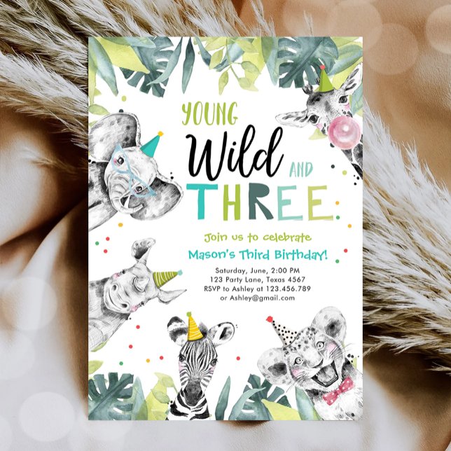 Invitación Jóvenes salvajes y tres Safari Animales Boy Cumple (Subido por el creador)